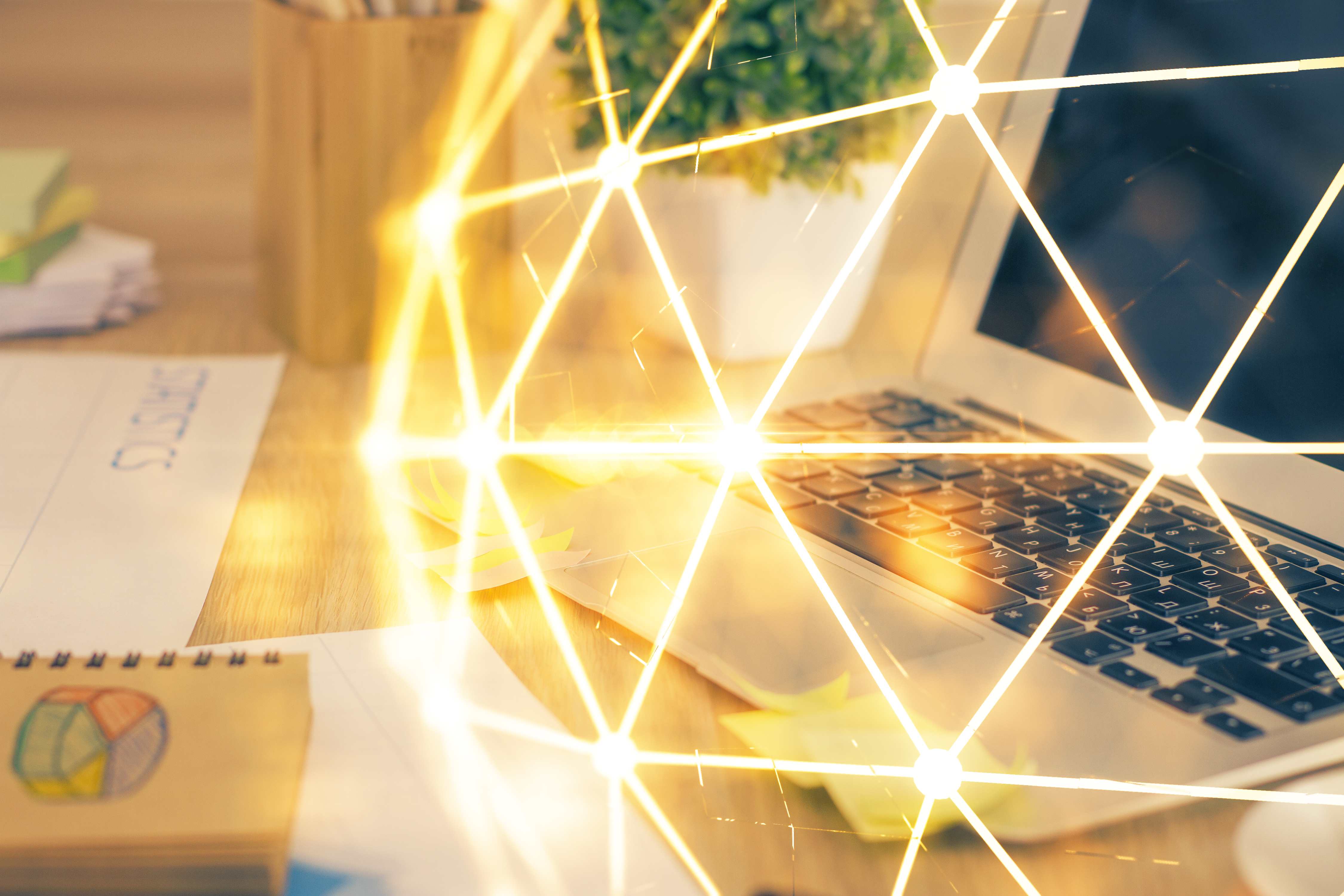 Ambiente de trabalho com tecnologia e conexões