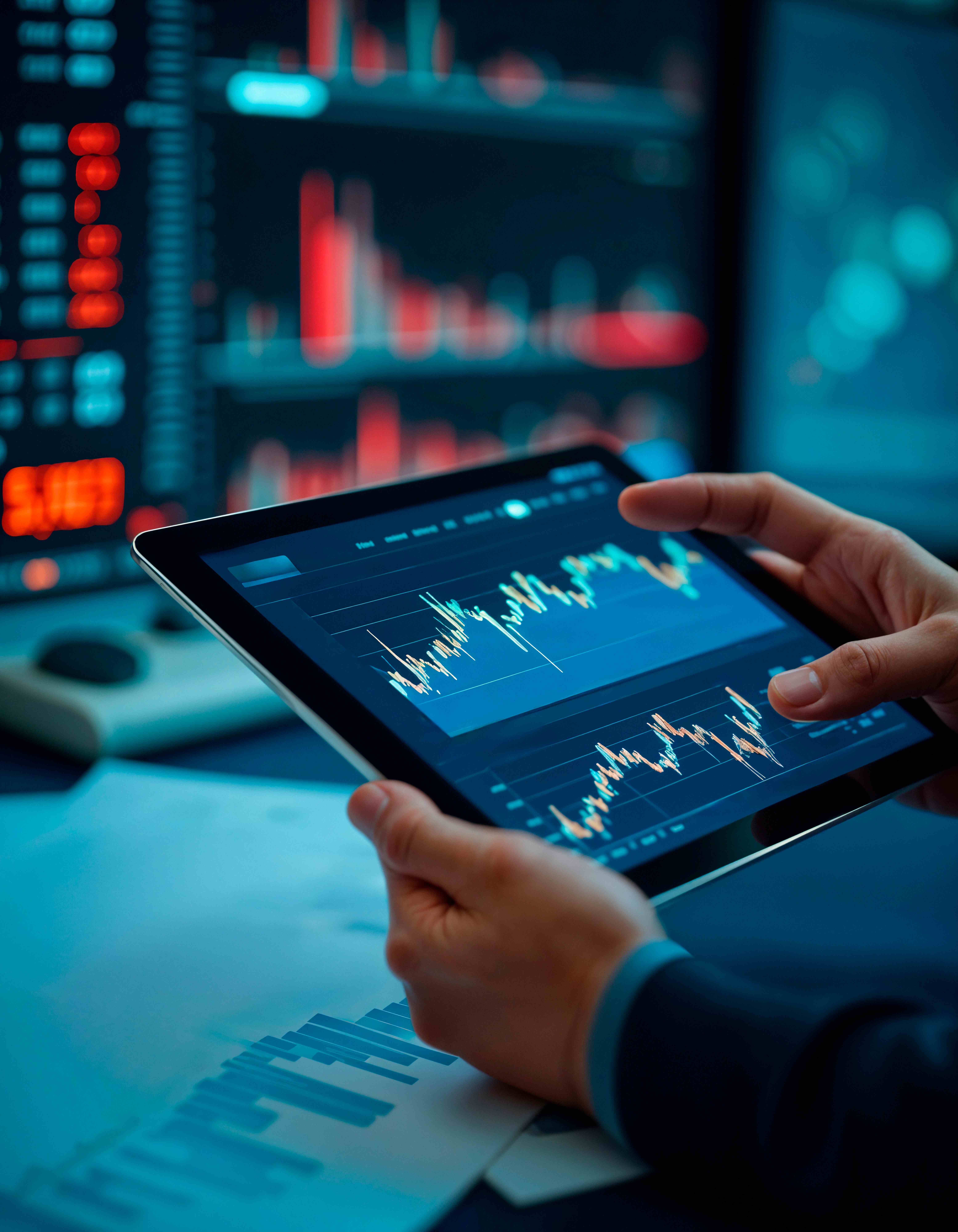 Análise de dados financeiros em tablet