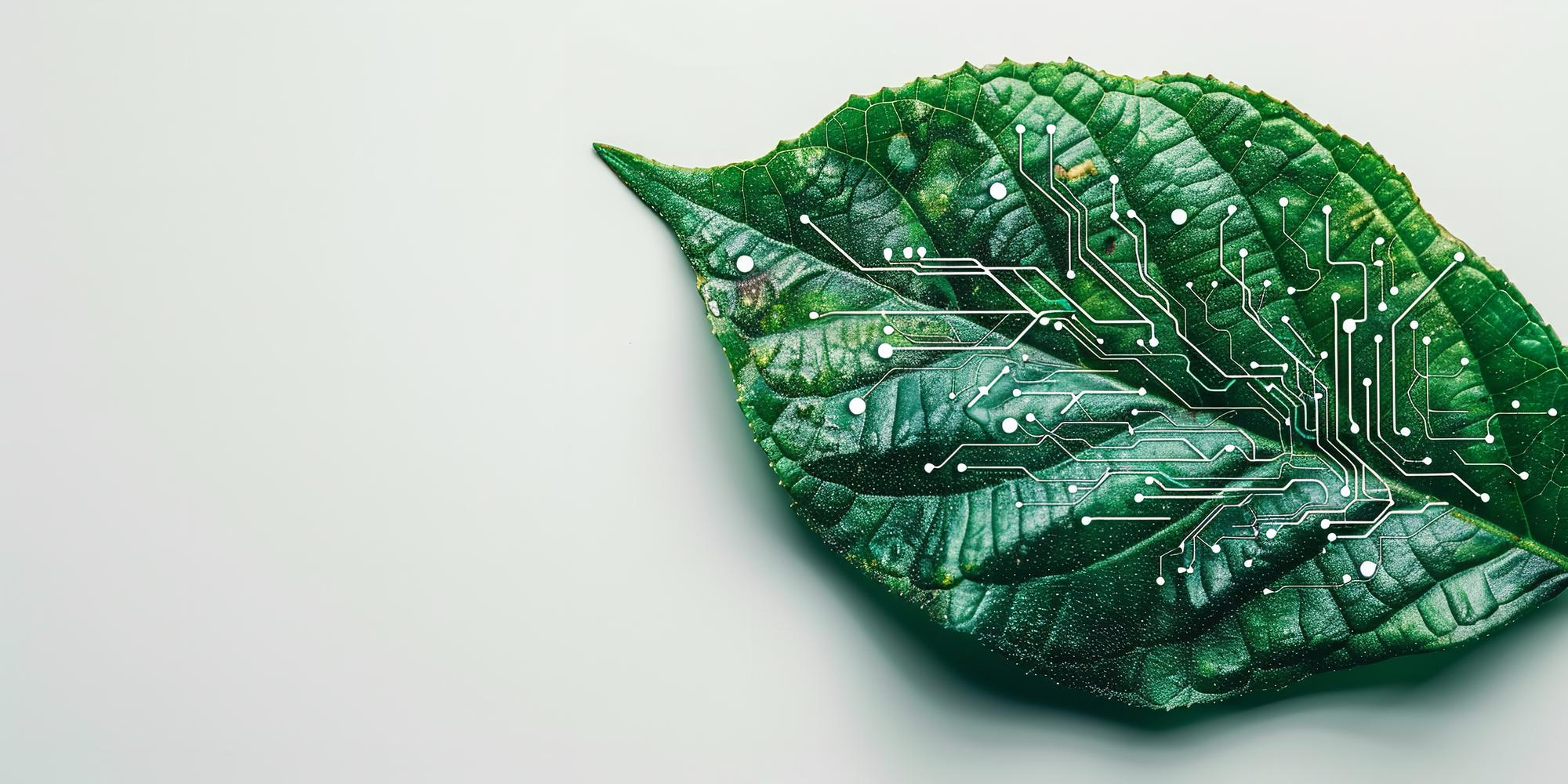 Folha verde com circuitos digitais