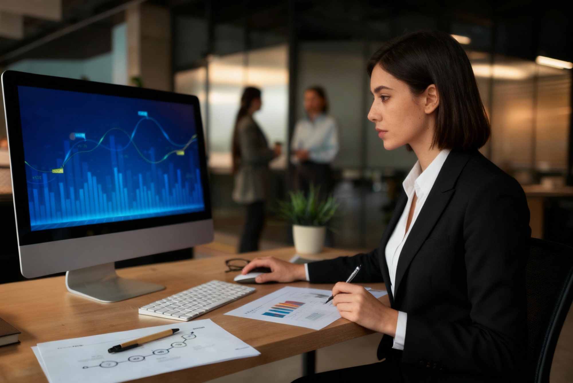 Profissional analisando dados financeiros